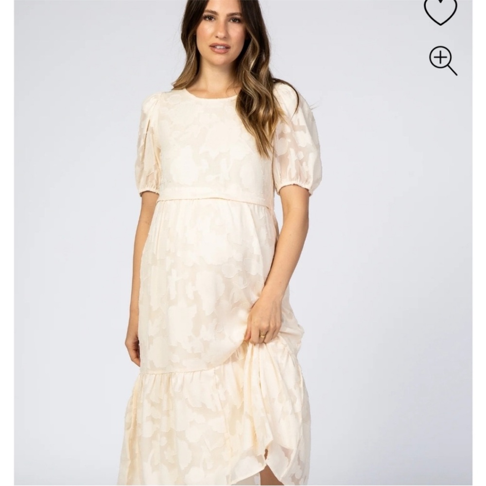 Cream flocked floral Maternity/Nursing Dress